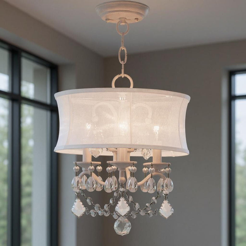 17" Three Light Dimmable Chandelier With Shades - White