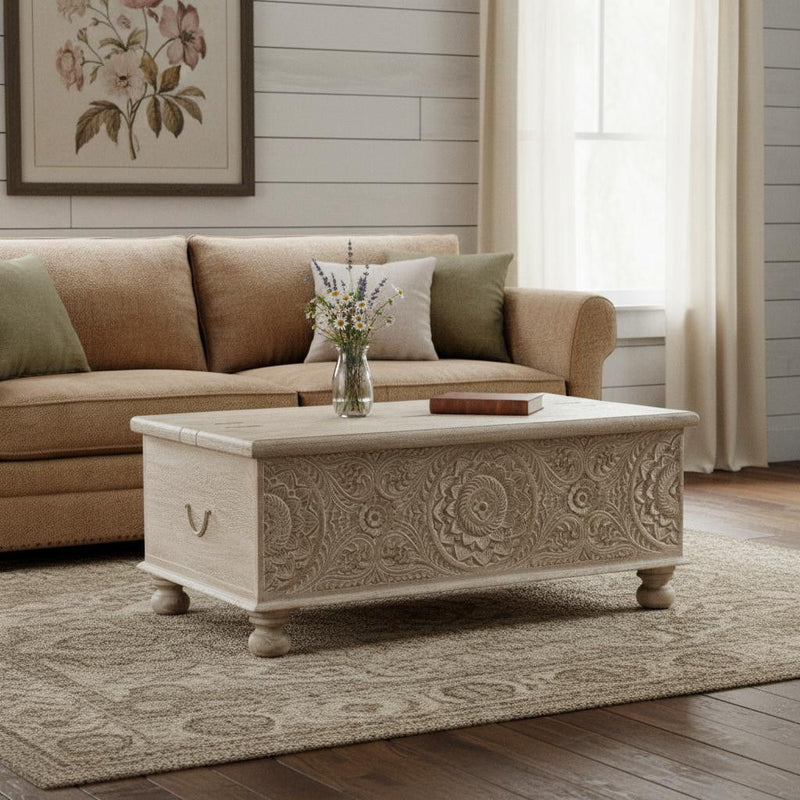 Solid Wood Distressed Lift Top Coffee Table - Natural