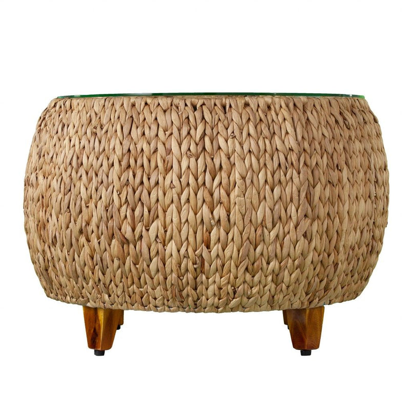 Glass Solid Wood Square Coffee Table - Brown
