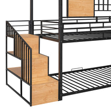 Load image into Gallery viewer, Twin Over Twin Metal Bunk Bed, Metal Housebed with Slide and Storage Stair, Black with Black Slide
