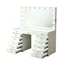Load image into Gallery viewer, LED Lighted Makeup Vanity Desk With 16 Bulbs Mirror, 13 Drawers Dressing Table For Bedroom - Gloss White
