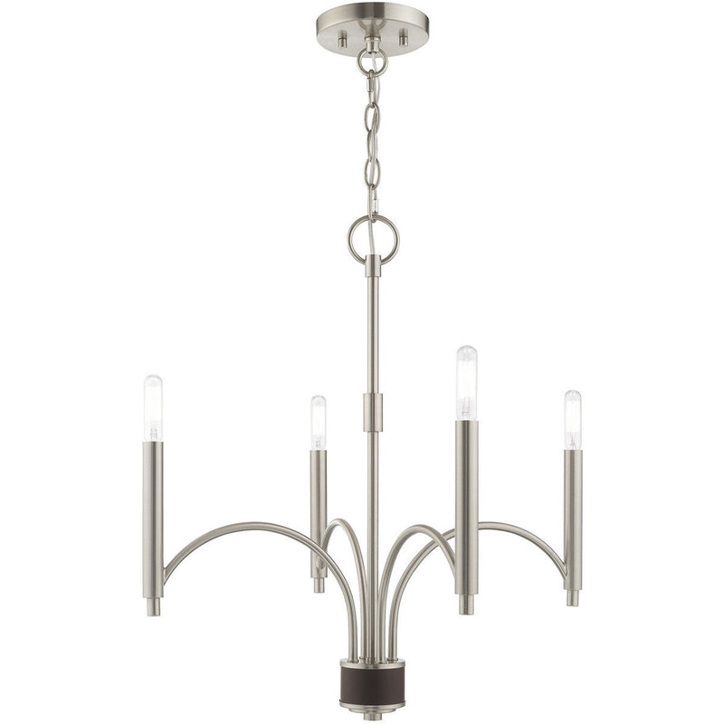 22" Four Light Metal Dimmable Chandelier With Shades - Nickel