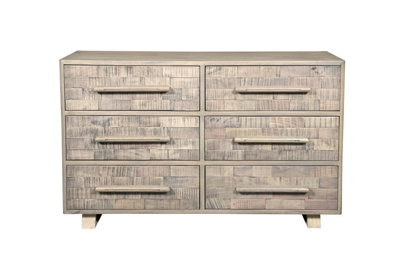 57" Solid Wood Six Drawer Dresser - White