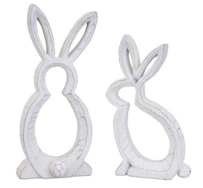 Poly Rabbit Statue Tabletop Sculpture (Set of 2) - White