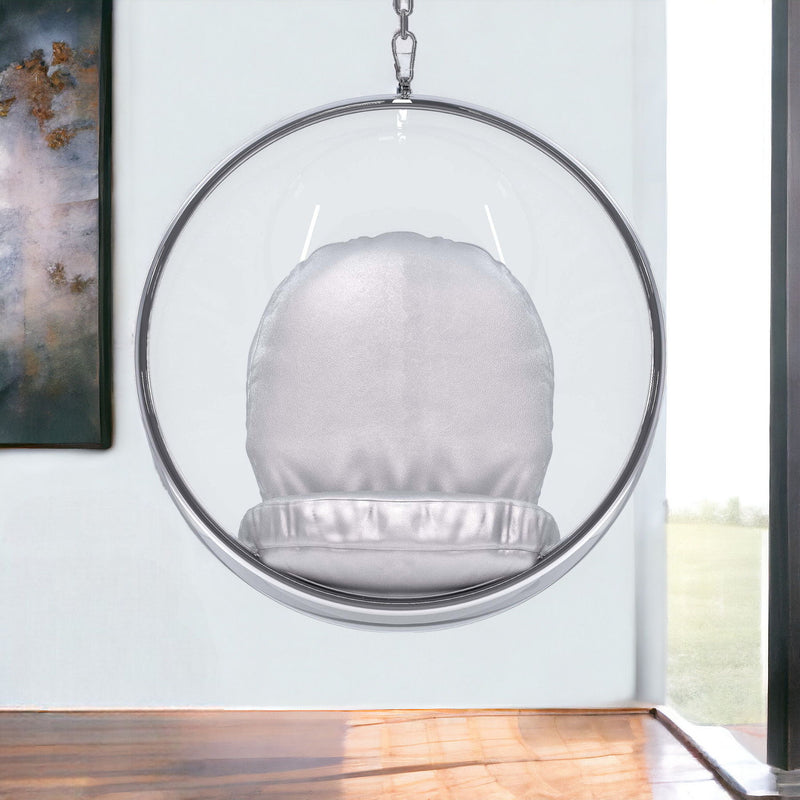 Acrylic And Faux Leather Balloon Chair - Silver And Clear
