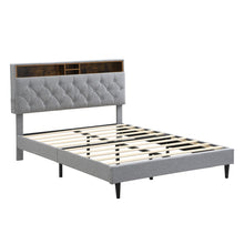 Load image into Gallery viewer, Modern Upholstered Platform Bed Frame With Button Tufted Headboard And USB Ports
