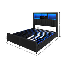 Load image into Gallery viewer, Bed Frame With High Storage Headboard, LED Light And Charging Station, 4 Storage Drawers
