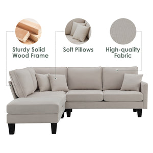 [VIDEO provided][New]90*88" Terrycloth Modern Sectional Sofa,5-Seat Practical Couch Set with Chaise Lounge,L-Shape minimalist Indoor Furniture with 3 Pillows for Living Room,Apartment,Office, 3 Colors