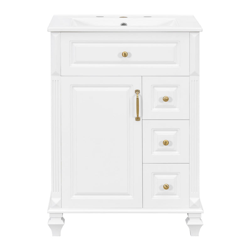 Freestanding Bathroom Vanity With Sink, 3 Drawers & Flip-Out Drawer
