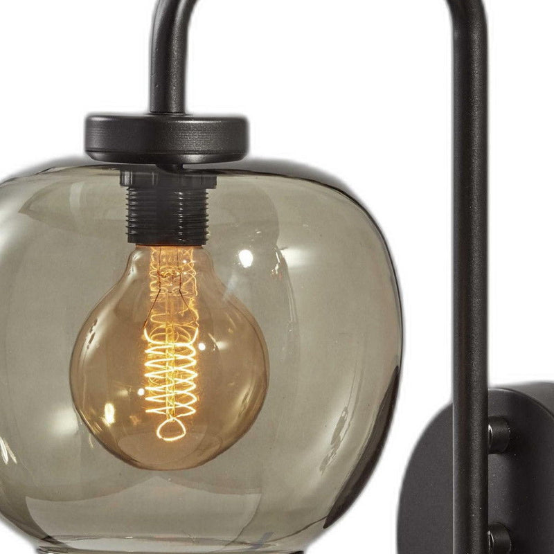 Smoked Glass Globe Shade With Vintage Edison Bulb And Metal Wall Lamp - Matte Black