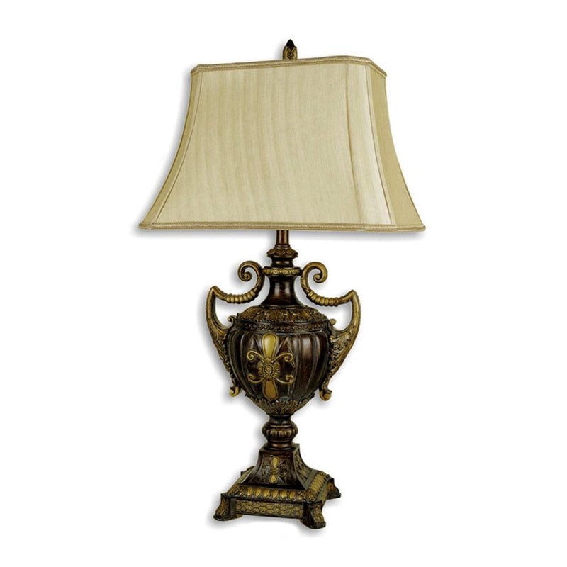 Vintage Ornamental Table Lamp With Shade - Beige