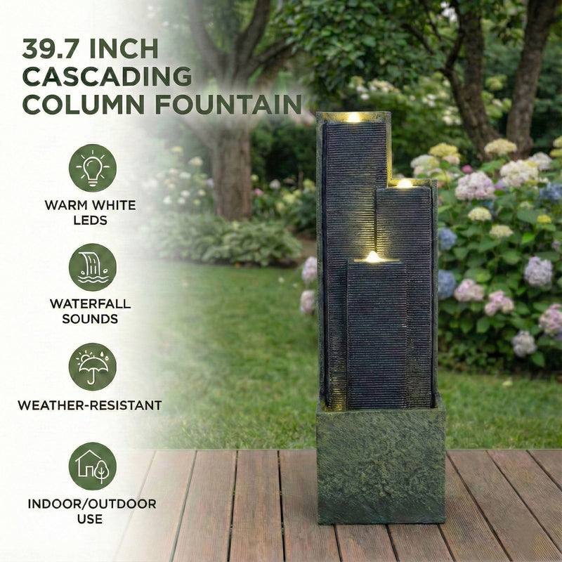3 Tier Waterfall Fountain With LED Lights - Gray