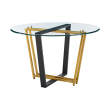 Load image into Gallery viewer, 48" Glass And Iron Sled Base Round Top Dining Table - Gold
