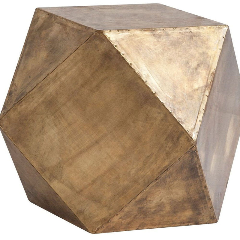 Hexagonal End Table With Square Top - Brass
