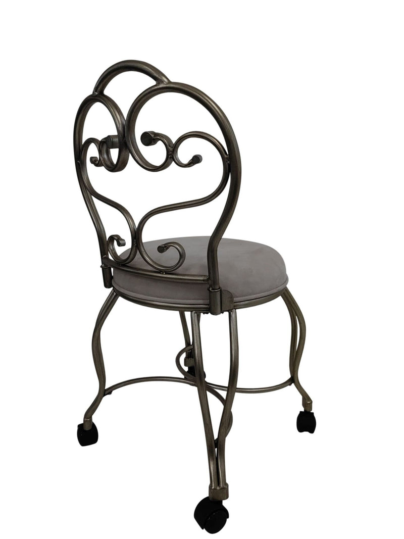 Microfiber Upholstered Metal Round Bench - Cream / Silver