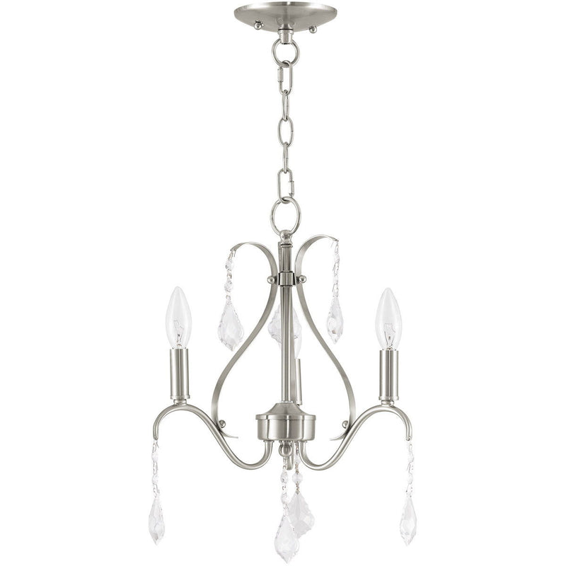 Three Light Dimmable Chandelier With Shades - Nickel