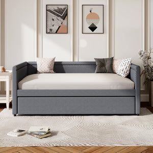 Modern Style Upholstered Daybed With Trundle For Guest Room, Small Bedroom