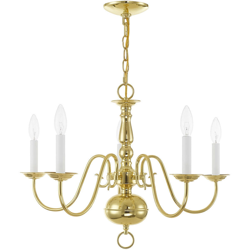 18" Five Light Dimmable Chandelier With Shades - Brass