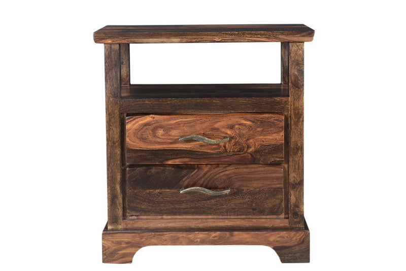 Two Drawer Solid Wood Nightstand - Dark Brown