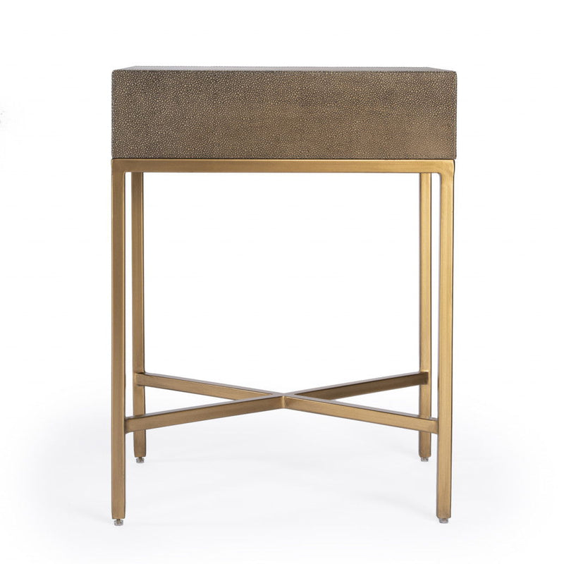Shagreen Faux Leather End Table With Drawer - Gold