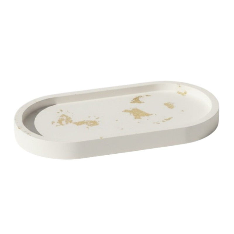 Resin Handmade Oval Trinket Tray - White / Gold