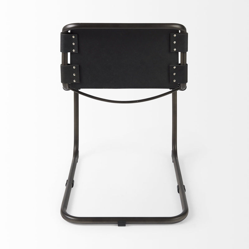 Leather Metal Open Back Dining Side Chair - Black
