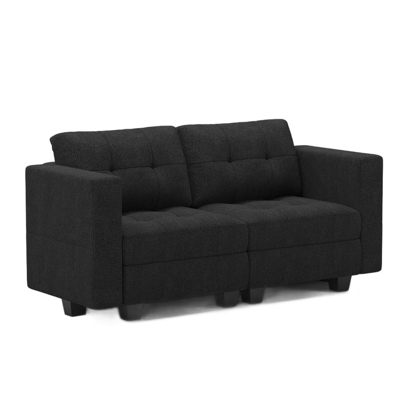 Linen Blend Modular Loveseat With Storage - Dark Gray And Black