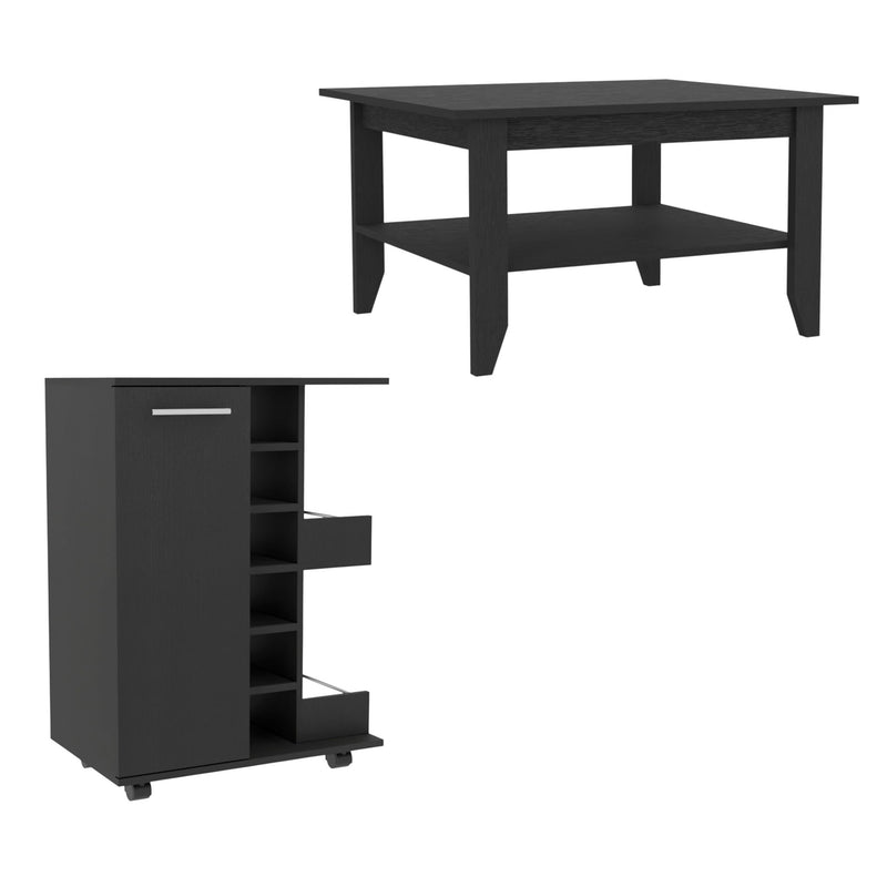 2 Piece Living Room Set Wood Coffee Table - Black