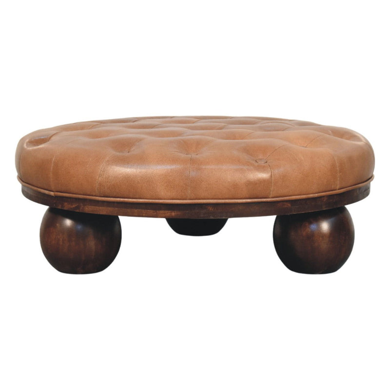 Genuine Leather And Solid Wood Coffee Table - Brown