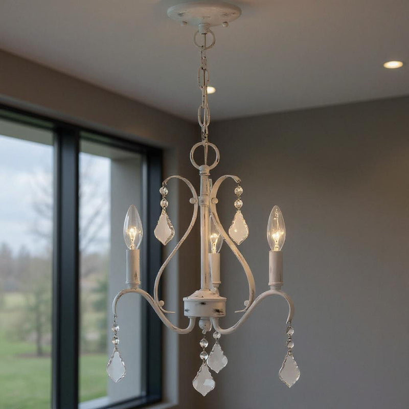 Three Light Dimmable Chandelier With Shades - White
