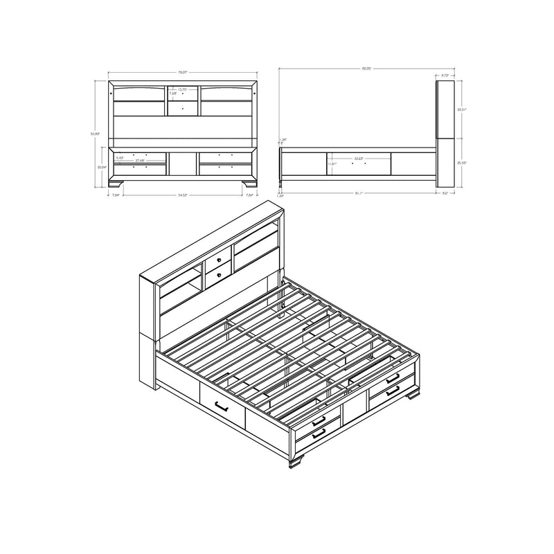 Civic - King Storage Bed With Bookcase Headboard And Built In Lighting - Gray
