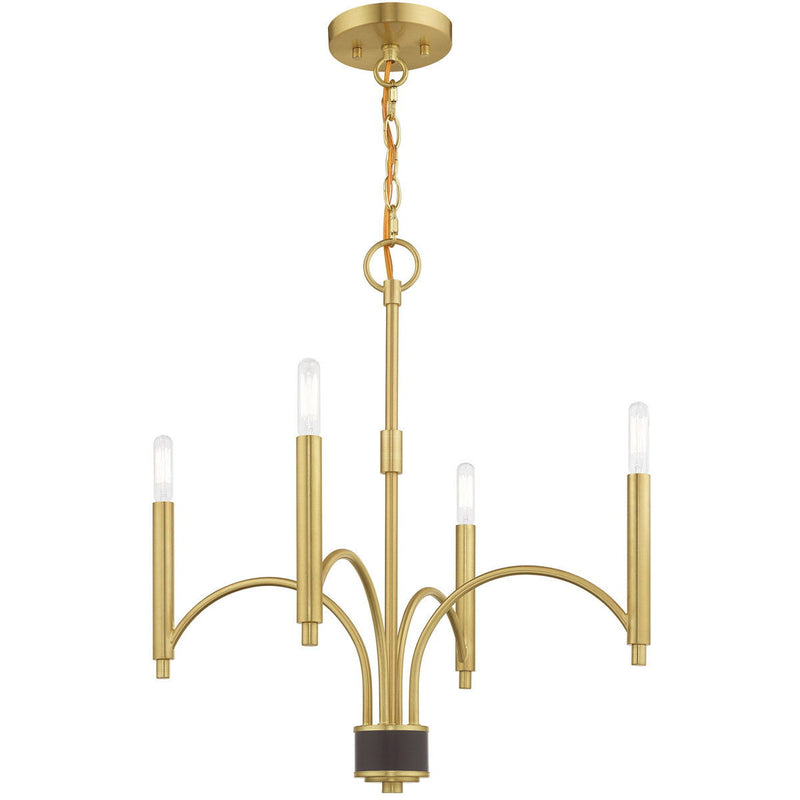 22" Four Light Dimmable Chandelier With Shades - Brass