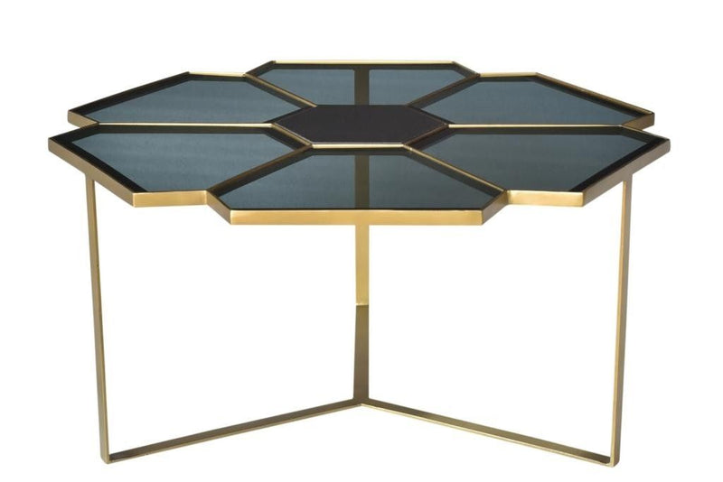 Geometric Floral Glass Coffee Table - Black / Gold