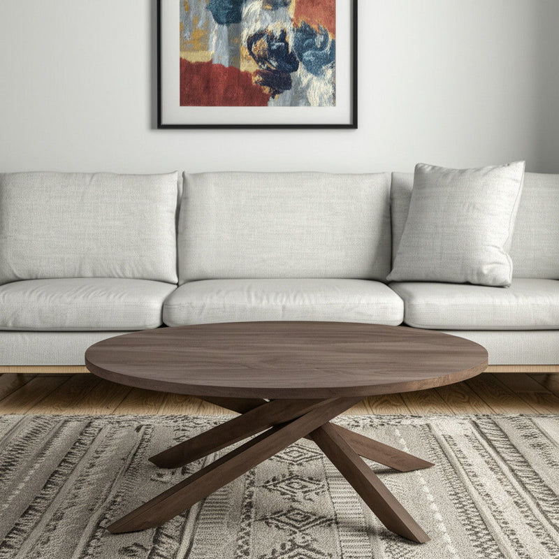 42" Solid Wood Round Cross Legs Coffee Table - Brown
