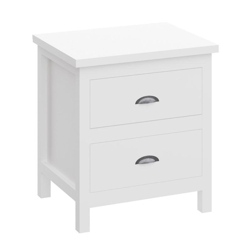 Two Drawer Nightstand With Solid Wood Top - White