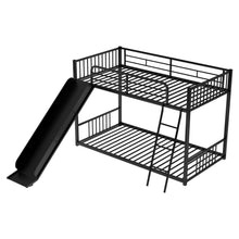 Load image into Gallery viewer, Metal Bunk Bed with Slide, Twin over Twin, Black
