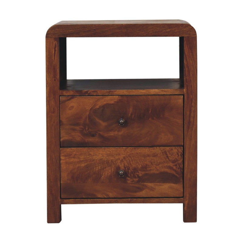 24" Modern Solid Wood Two Drawer Nightstand - Chestnut