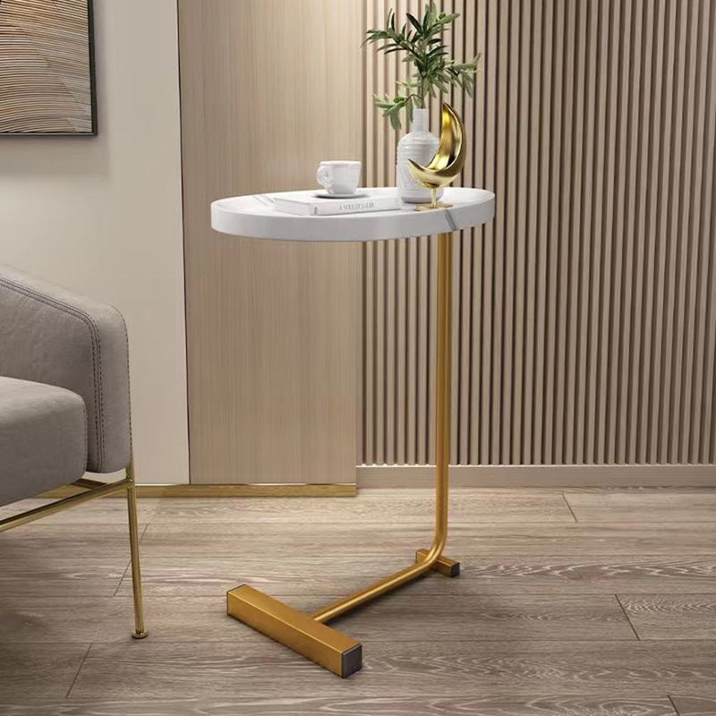 Faux Marble Metal Oval End Tables (Set of 2) - White / Gold