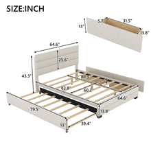 Load image into Gallery viewer, Queen Platform Bed With Twin Trundle And 2 Storage Drawers - Beige
