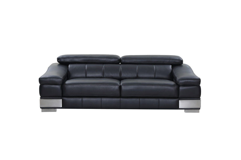With Silver Legs Sofa Italian Leather - Black