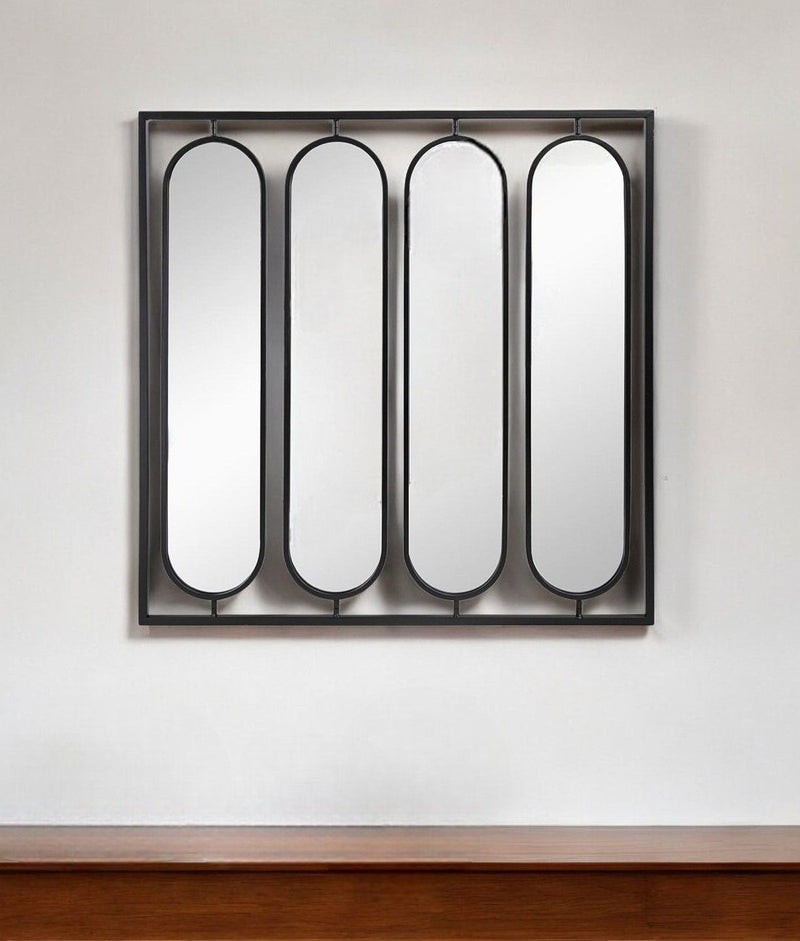 36" Square Iron Framed Accent Mirror - Black
