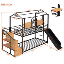 Load image into Gallery viewer, Twin Over Twin Metal Bunk Bed, Metal Housebed with Slide and Storage Stair, Black with Black Slide
