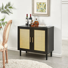 Load image into Gallery viewer, Side Panel Buffet Cabinet With Natural Rattan Door, Rattan Storage Cabinet With Adjustable Shelves, Side Panel And Buffet With Storage Space, Modern Console Cabinet In Bedroom And Living Room - Black / Beige
