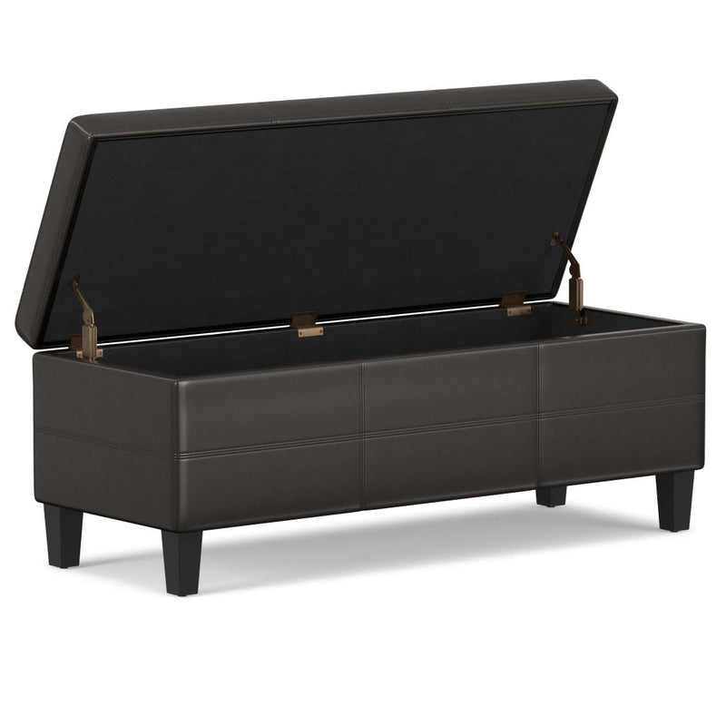 48" Leather Ottoman With Storage - Brown