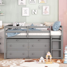Load image into Gallery viewer, Loft Bed With Retractable Writing Desk And 4 Drawers, With Lateral Portable Desk And Shelves
