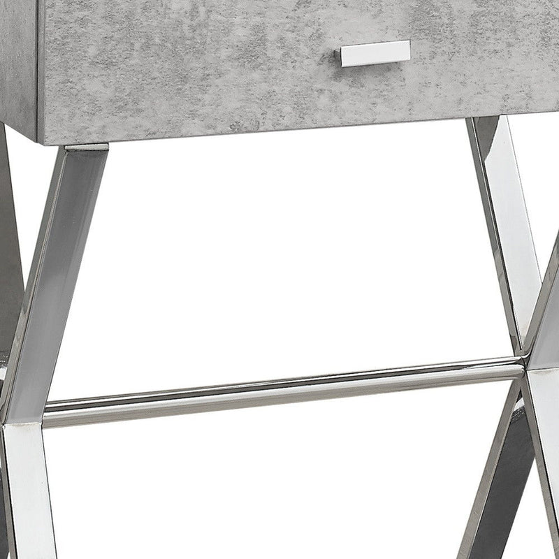22" Wood And Metal End Table With Drawer - Silver And Gray