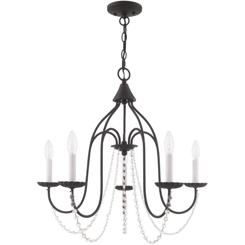 23" Five Light Dimmable Chandelier With Shades - Black