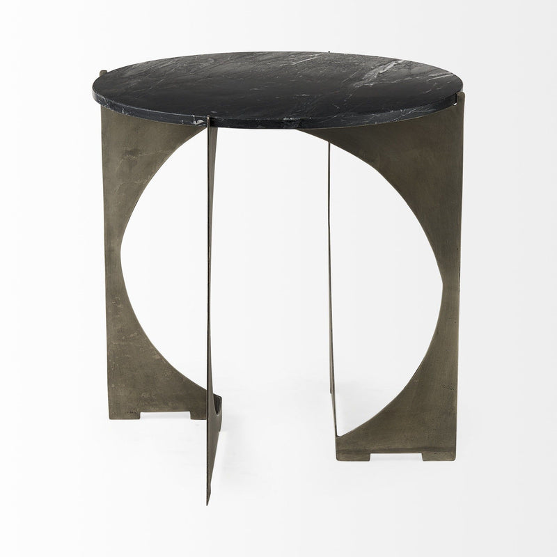 20" Marble Round End Table - Black