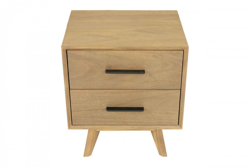 Contemporary Nightstand With Two Drawers - Natural Light Mocha