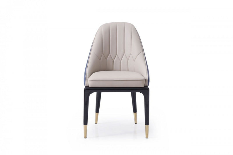 Tufted And Upholstered Faux Leather Dining Side Chair - Beige / Blue